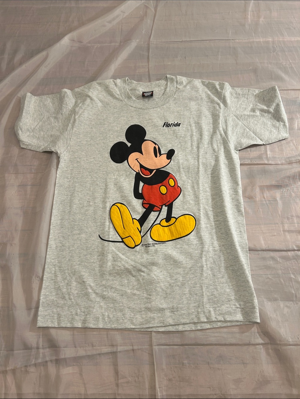 Vintage Disney Mickey Graphic Tee - Gray with Red & Yellow